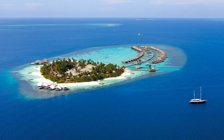 море, яхта, остров, бунгало, тропики, мальдивы, sea, yacht, island, bungalow, tropics, the maldives