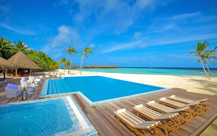 море, пляж, бассейн, курорт, тропики, мальдивы, sea, beach, pool, resort, tropics, the maldives
