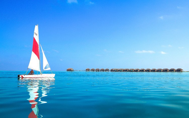 море, яхта, бунгало, тропики, мальдивы, sea, yacht, bungalow, tropics, the maldives