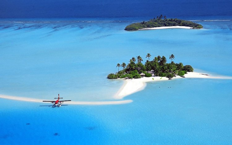 самолет, море, остров, тропики, мальдивы, the plane, sea, island, tropics, the maldives