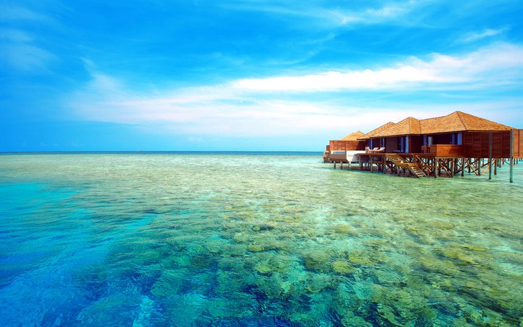 море, бунгало, тропики, мальдивы, sea, bungalow, tropics, the maldives