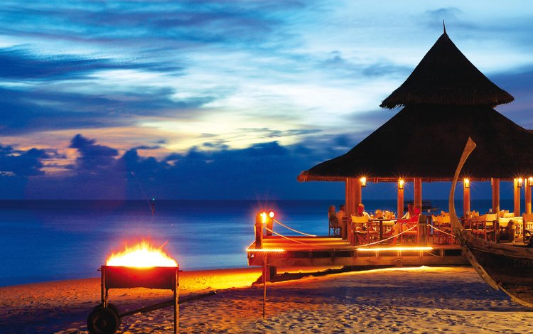 море, пляж, курорт, ресторан, тропики, мальдивы, sea, beach, resort, restaurant, tropics, the maldives