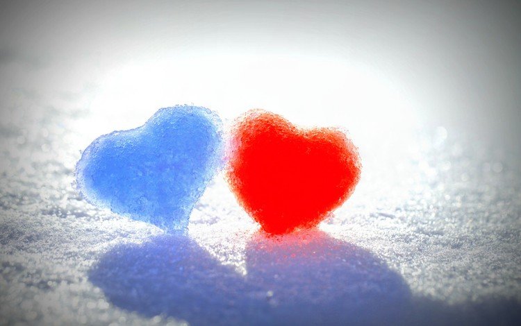 снег, синий, красный, любовь, сердечки, ледяные, snow, blue, red, love, hearts, ice