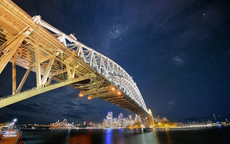 ночь, огни, мост, сидней, австралия, гороод, мост харбор-бридж, night, lights, bridge, sydney, australia, town, the harbour bridge