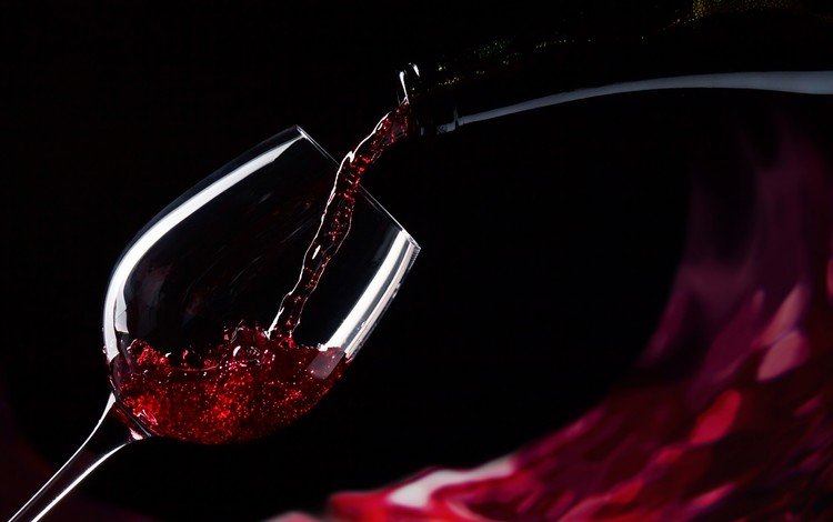 бокал, черный фон, вино, бутылка, красное, glass, black background, wine, bottle, red