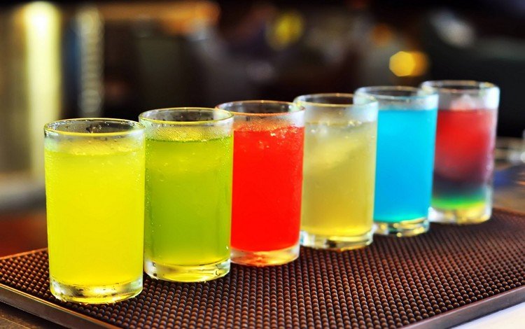 разноцветные, напитки, коктейли, стаканы, colorful, drinks, cocktails, glasses