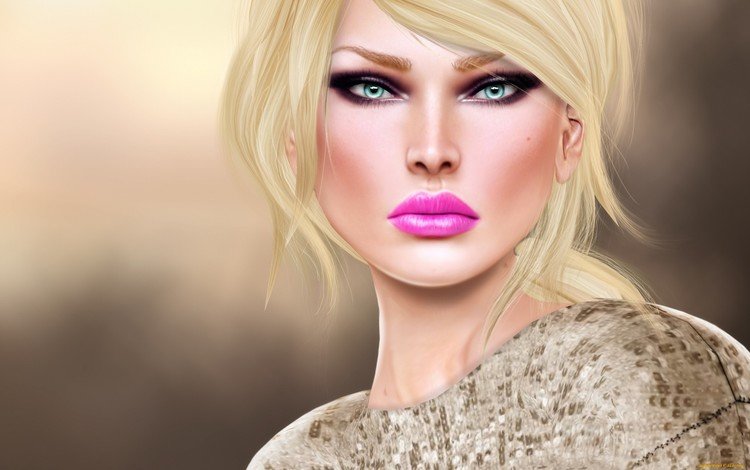 девушка, блондинка, взгляд, губы, 3d графика, girl, blonde, look, lips, 3d graphics