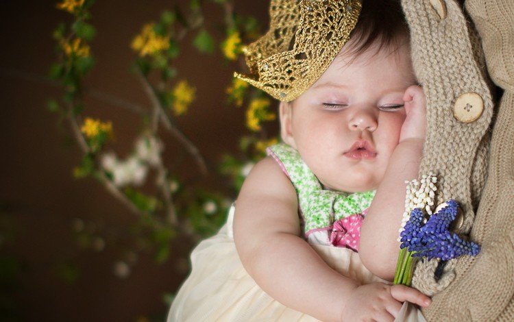 цветы, сон, девочка, ребенок, младенец, корона, flowers, sleep, girl, child, baby, crown