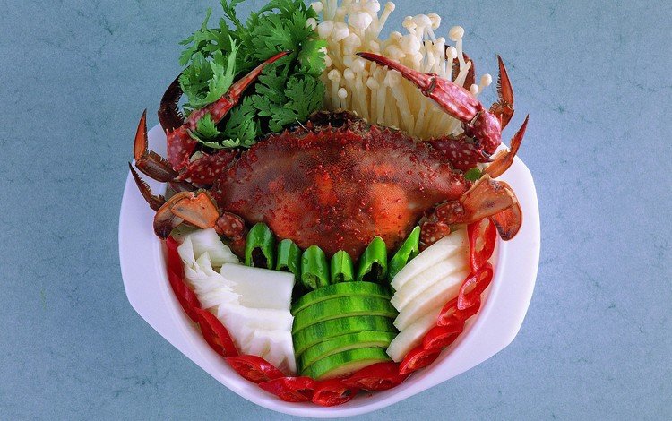 зелень, грибы, овощи, краб, морепродукты, блюда из крабов, greens, mushrooms, vegetables, crab, seafood, crab dishes