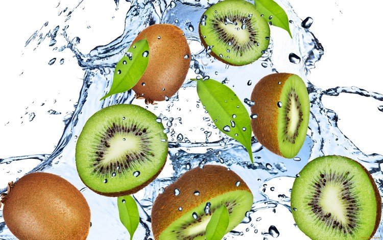 вода, зелёный, капли, свежесть, фрукты, брызги, киви, листики, water, green, drops, freshness, fruit, squirt, kiwi, leaves