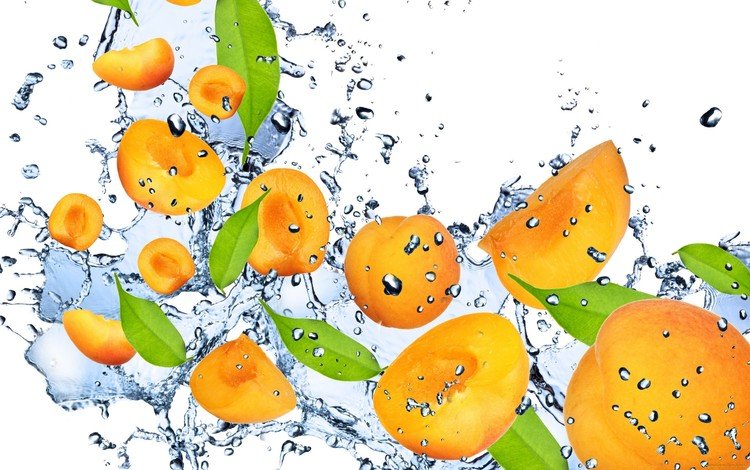 вода, капли, свежесть, фрукты, брызги, оранжевый, абрикос, water, drops, freshness, fruit, squirt, orange, apricot
