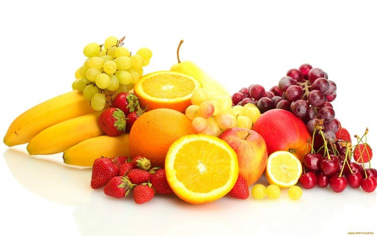 виноград, бананы, фрукты, груша, яблоки, апельсины, клубника, лимон, ягоды, вишня, grapes, bananas, fruit, pear, apples, oranges, strawberry, lemon, berries, cherry