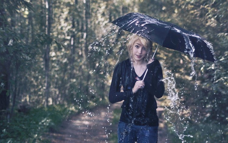 девушка, блондинка, взгляд, ситуация, дождь, зонт, лицо, азиатка, girl, blonde, look, the situation, rain, umbrella, face, asian