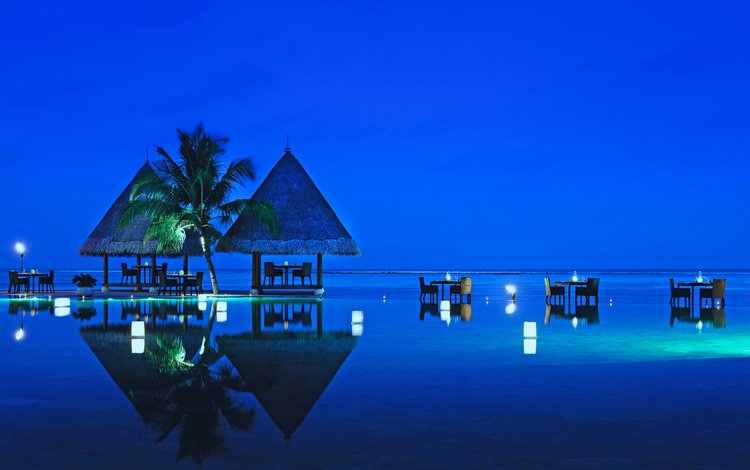вечер, море, отдых, курорт, ресторан, тропики, мальдивы, the evening, sea, stay, resort, restaurant, tropics, the maldives
