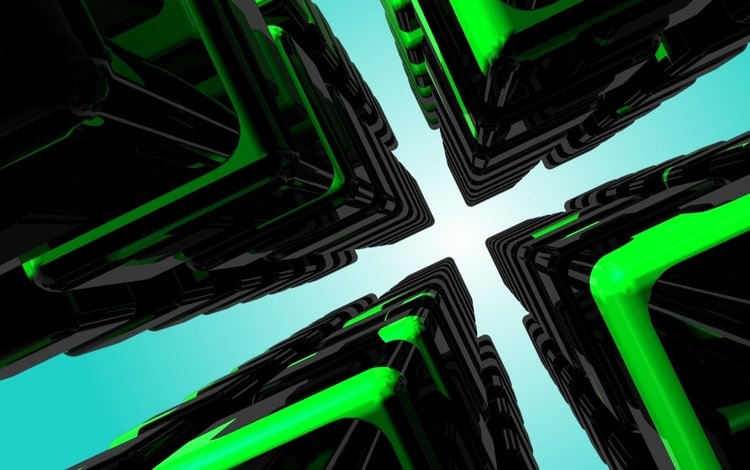 3d-графика, many green cubes, 3d graphics