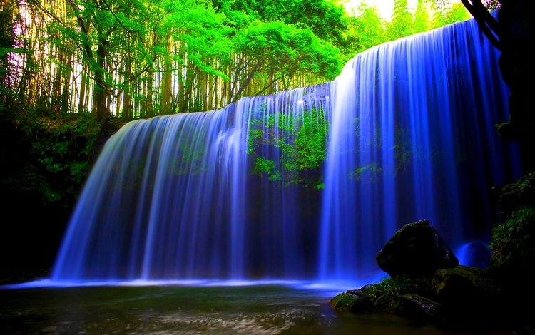 водопад, голубой, в лесу, в&nbsp;лесу, waterfall blue in the forest, waterfall, blue, in the woods, in&nbsp;the forest