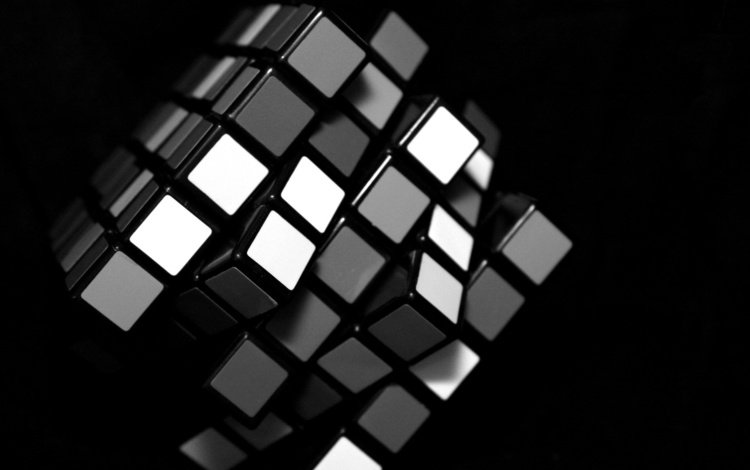 черный, белый, кубик рубика, black, white, rubik's cube