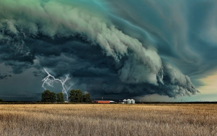 буря, пейзаж, молния, поле, стихия, storm, landscape, lightning, field, element