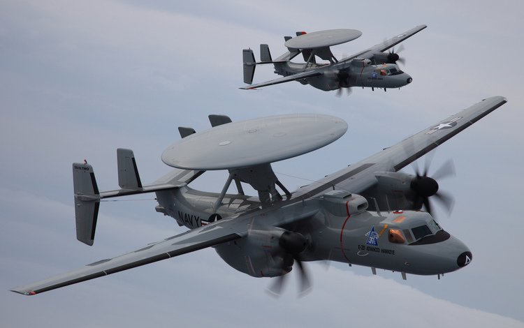облака, пара, e-2d, самолет дрло, advanced hawkeye, northrop grumman, clouds, pair, awacs aircraft