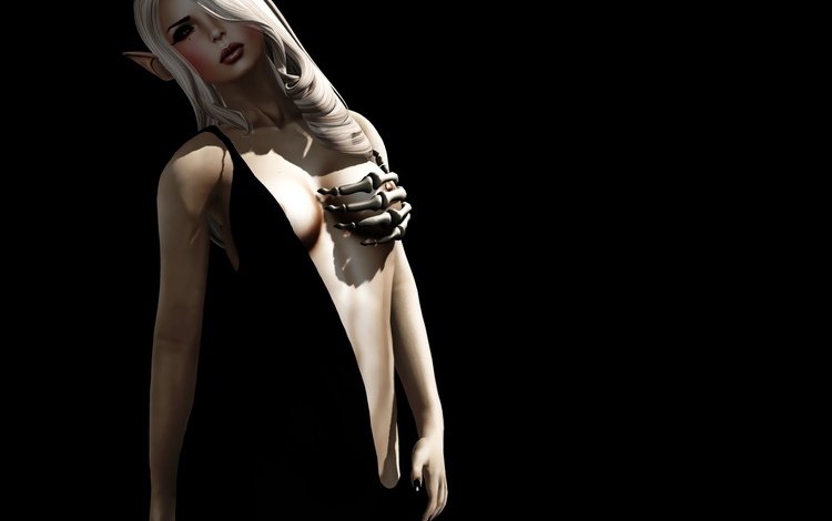 рука, девушка, темный фон, кости, рендер, 3d скелет, hand, girl, the dark background, bones, render, 3d skeleton