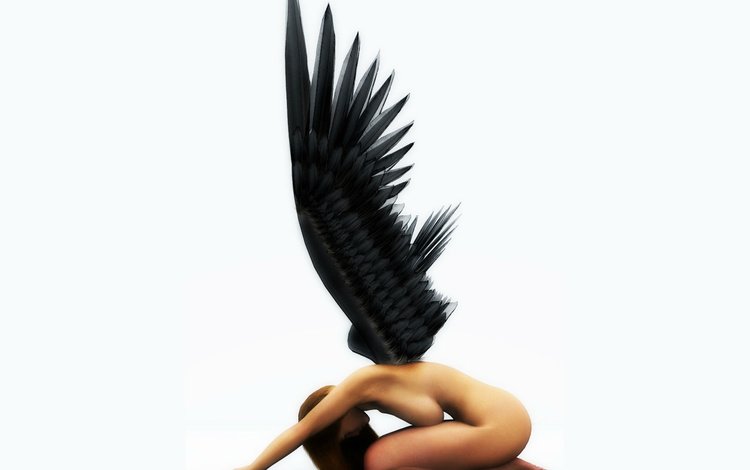 крылья, графика, рендеринг, ангел, падший, чёрные, 3д, wings, graphics, rendering, angel, fallen, black, 3d