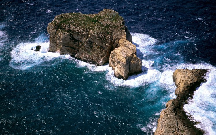 скалы, волны, вид сверху, океан, островок, rocks, wave, the view from the top, the ocean, island