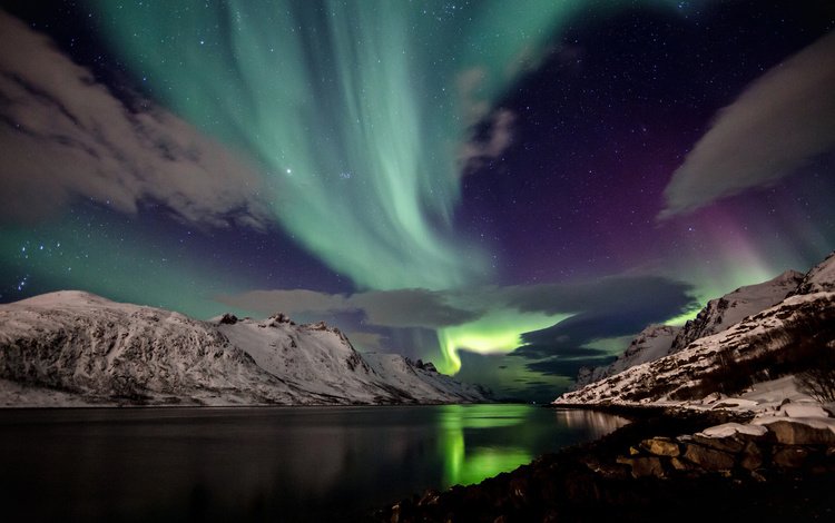 небо, ночь, горы, снег, исландия, the sky, night, mountains, snow, iceland