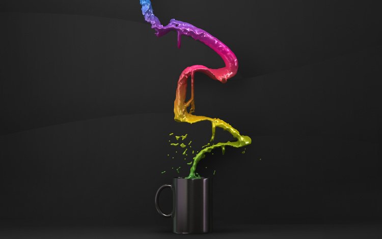 разноцветная жидкость льется в чашку, colored liquid pouring into the cup