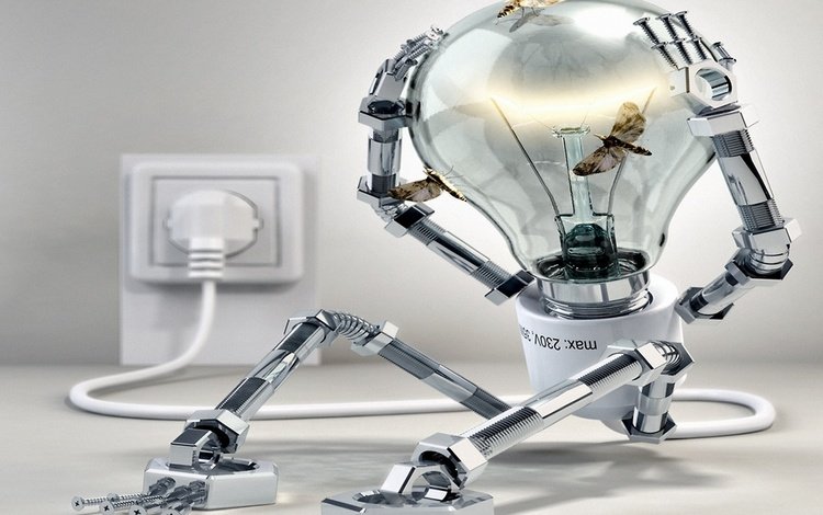 лампочка робот, light bulb robot