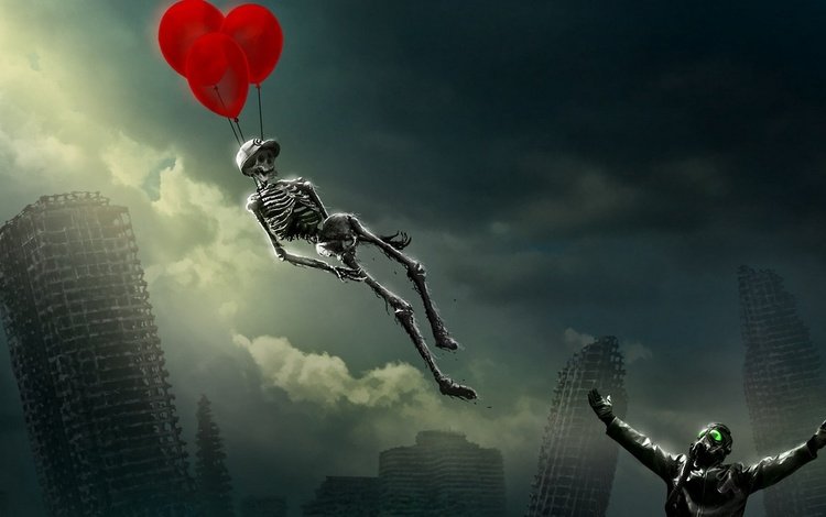 скелет на воздушном шаре, skeleton balloon