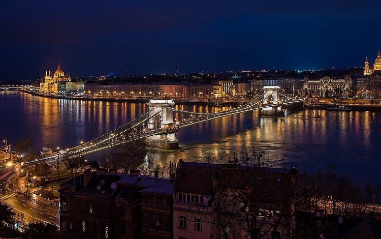 ночь, мост, город, венгрия, будапешт, ночной будапешт, night, bridge, the city, hungary, budapest, budapest by night