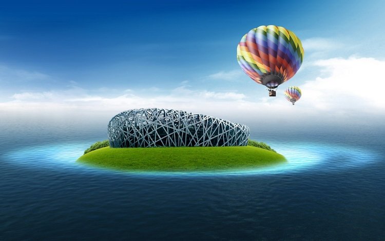 воздушный шар над островом, balloon over the island