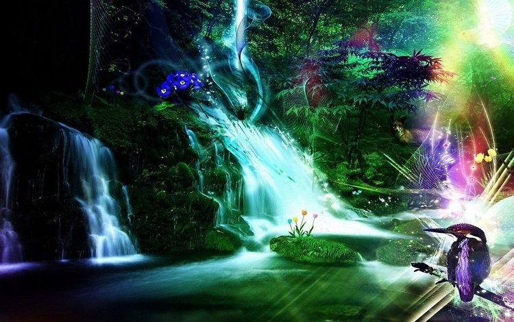 3d абстракция с водопадом, 3d abstract waterfall