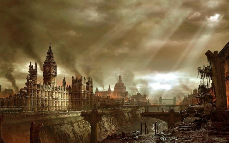 лондон, город, здания, апокалипсис, катастрофа, биг бен, london, the city, building, apocalypse, disaster, big ben