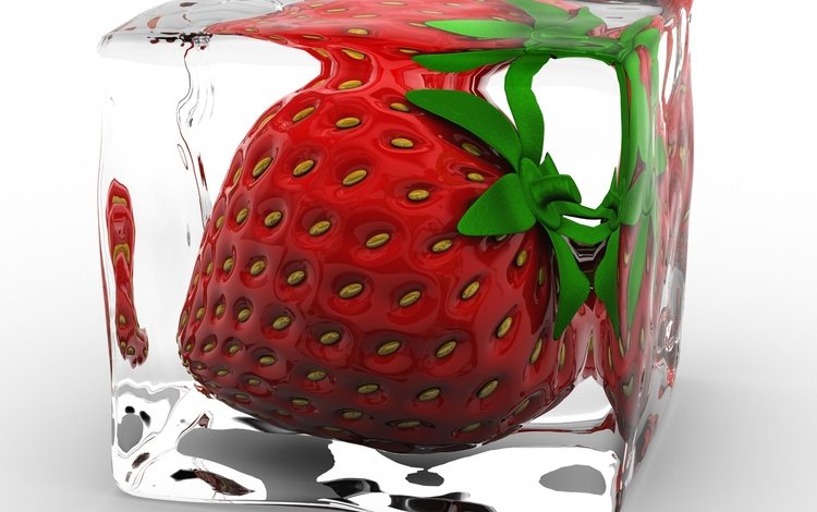 клубника, лёд, куб, 3д, strawberry, ice, cube, 3d