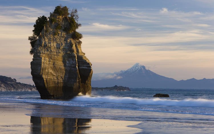 море, скала, новая зеландия, гора таранаки, sea, rock, new zealand, mt taranaki