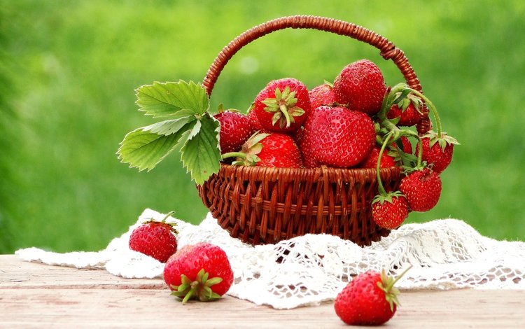 клубника, ягоды, салфетка, корзинка, strawberry, berries, napkin, basket