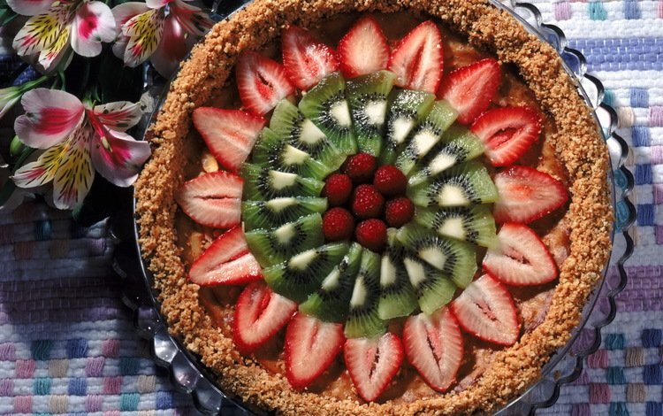 малина, клубника, киви, выпечка, пирог, raspberry, strawberry, kiwi, cakes, pie