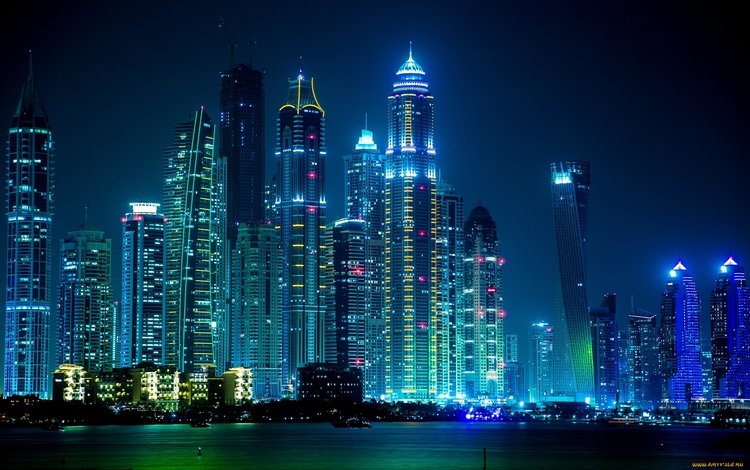 ночь, огни, город, дубаи, night, lights, the city, dubai