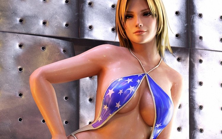 девушка, флаг, грудь, купальник, dead or alive 5, tina armstrong, girl, flag, chest, swimsuit