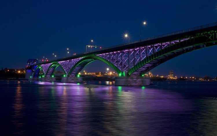 ночь, огни, мост, город, залив, пис-бридж, night, lights, bridge, the city, bay, peace bridge