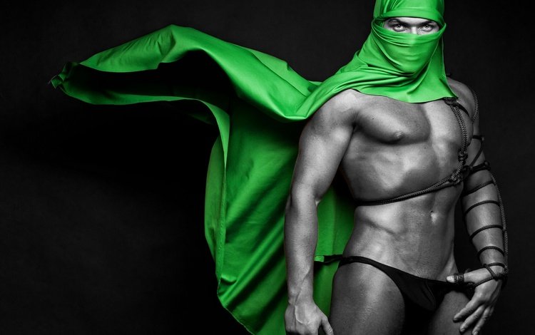 зелёный, парень, фигура, платок, атлет, brawny male, green veil, green, guy, figure, shawl, athlete