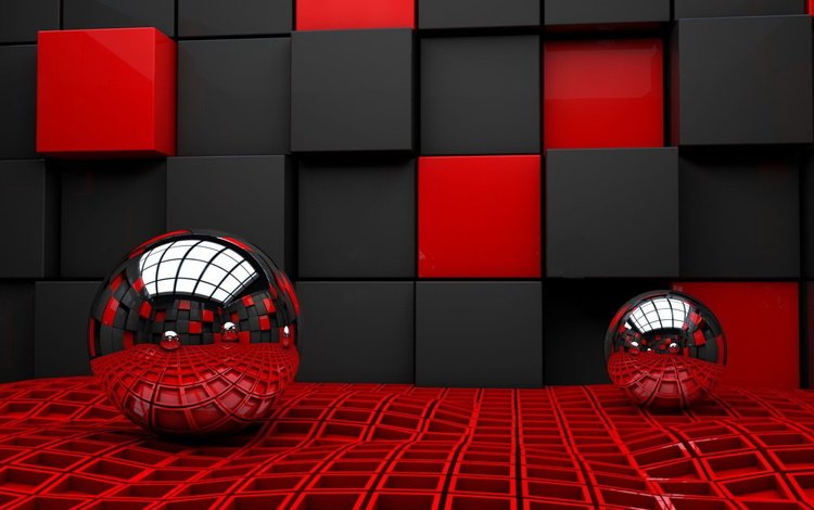 шары, 3д, отражение, фон, черный, красный, кубики, ткань, клетка, balls, 3d, reflection, background, black, red, cubes, fabric, cell