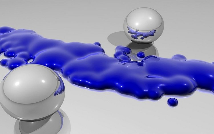 синяя жидкость и шары, blue liquid and balls
