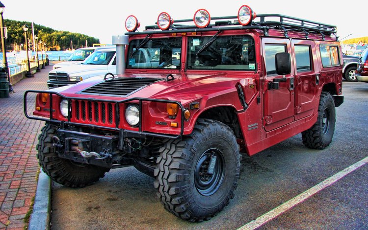красный, джип, hummer, red, jeep