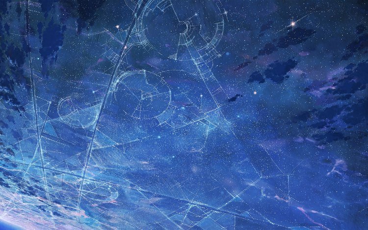 небо, арт, ночь, звезды, аниме, the sky, art, night, stars, anime