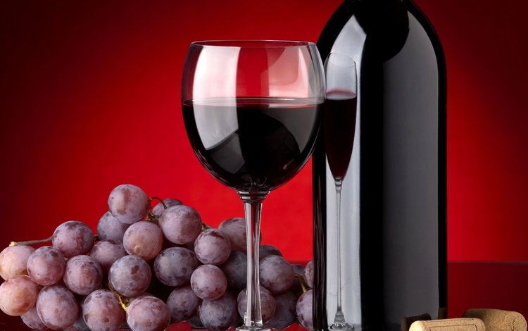 виноград, бокал, вино, бутылка, красное, пробки, grapes, glass, wine, bottle, red, tube