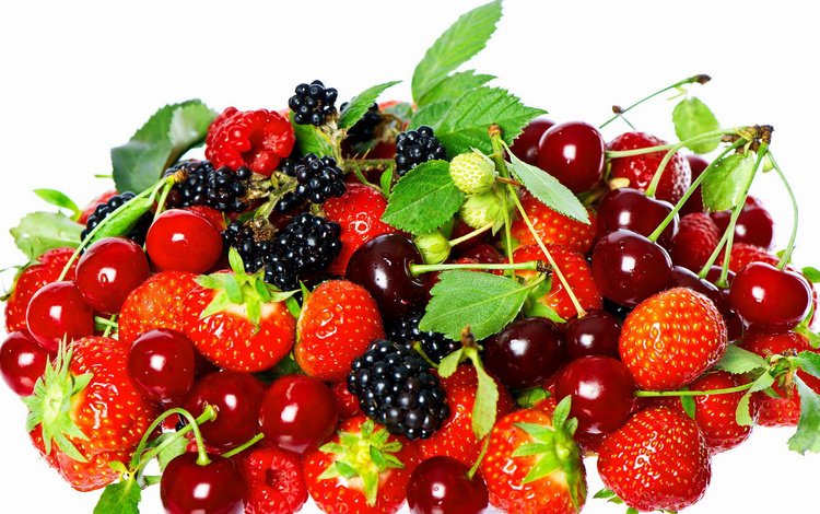 макро, фон, клубника, белый, ягоды, вишня, ежевика, macro, background, strawberry, white, berries, cherry, blackberry