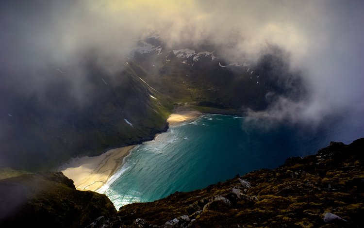 горы, природа, тучи, пляж, исландия, бухта, mountains, nature, clouds, beach, iceland, bay