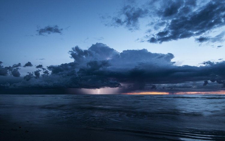 вечер, тучи, море, молния, гроза, the evening, clouds, sea, lightning, the storm